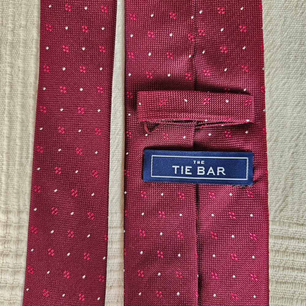 The Tie Bar Men's Burgundy Red Floral Dot 100% Silk Necktie Business Formal